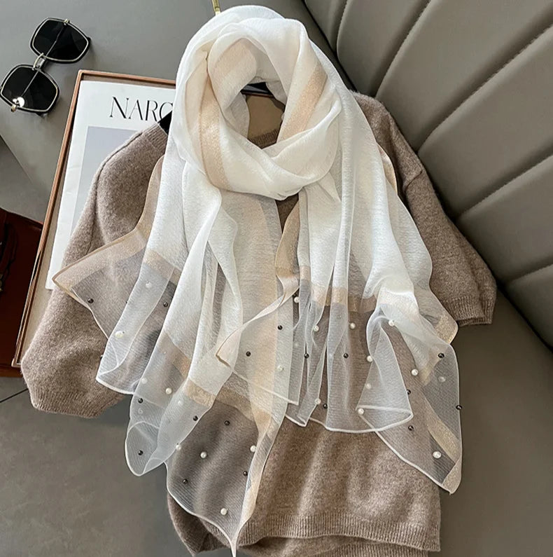 Luxury Elegant Pearl Trim Scarf Collection