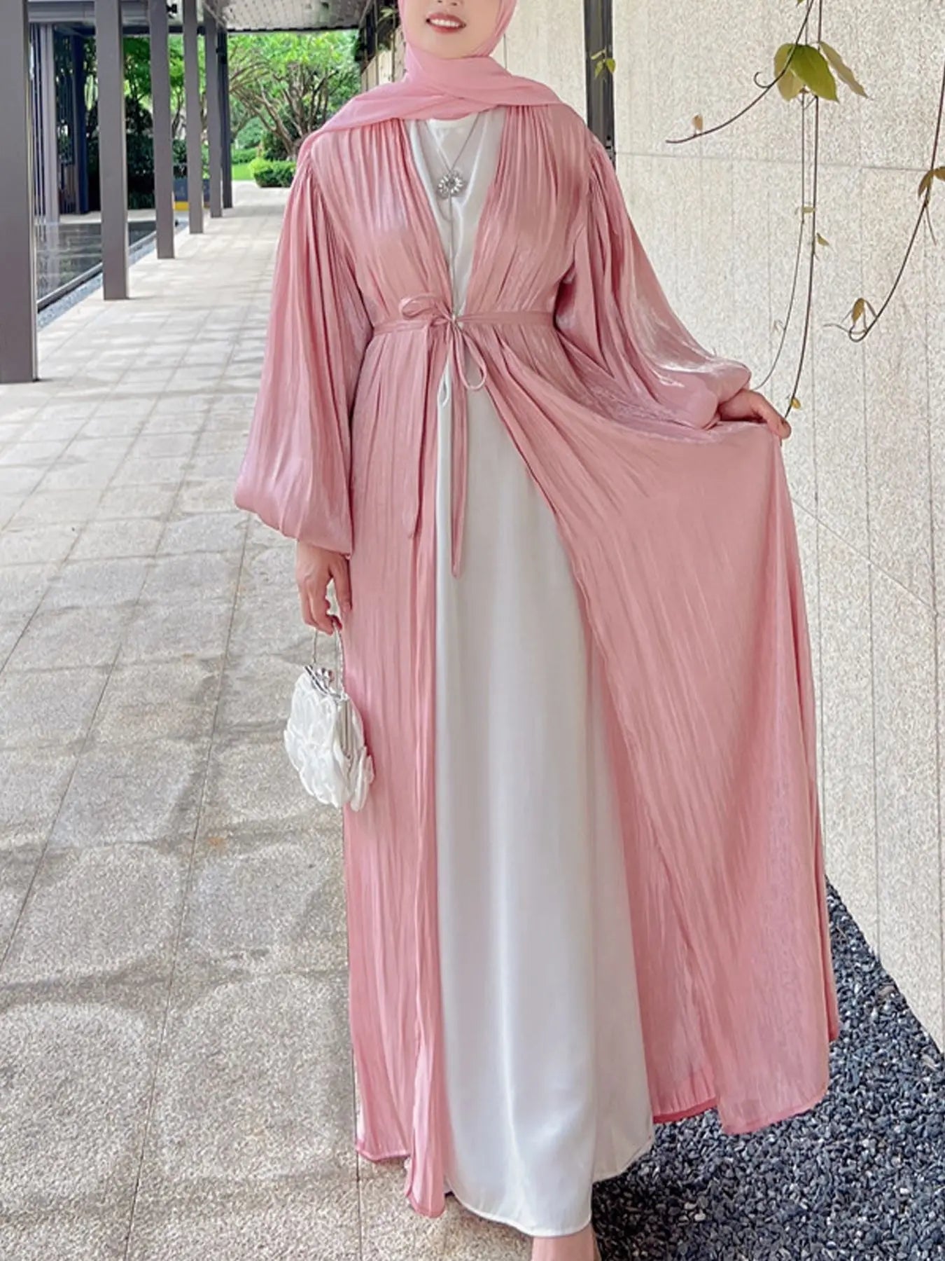 ABY021  Blush Satin Open Abaya