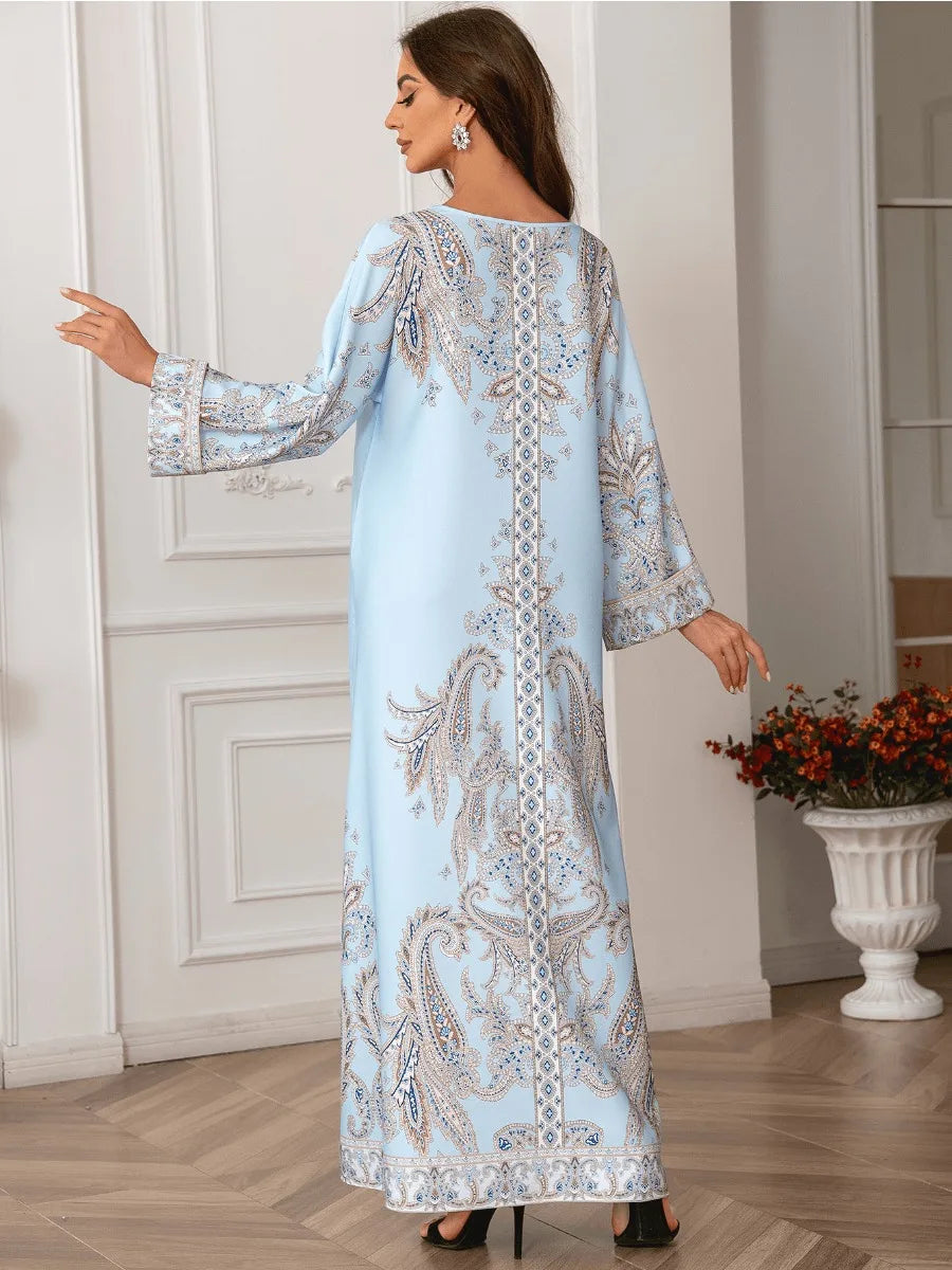 ABY027 Premium Pearl-Embellished Kaftan/light blue