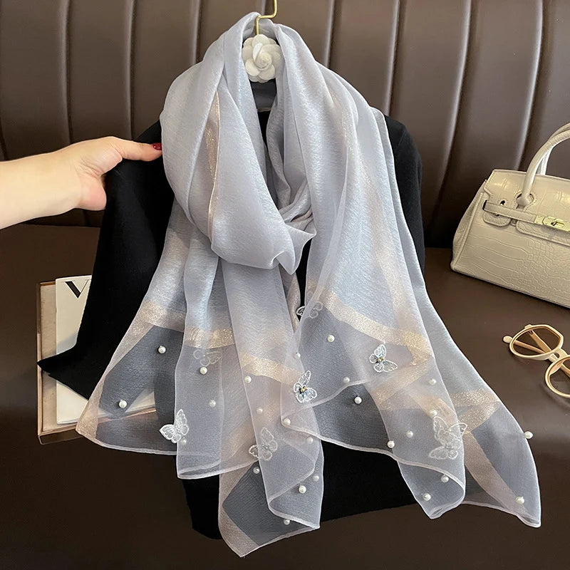 Luxury Silk Shawl Scarf- Butterfly Pearl Silk Scarf/Hijab Collection