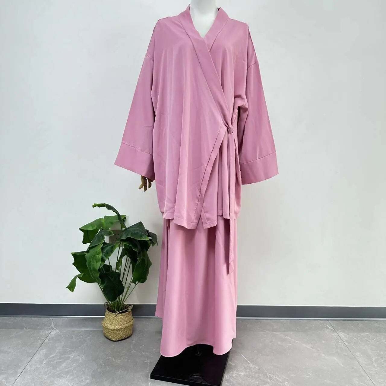 CF08 Modest Tie-Waist Kimono Abaya – Elegant Ramadan & Eid Wear for Women, Loose Fit with Wide Sleeves