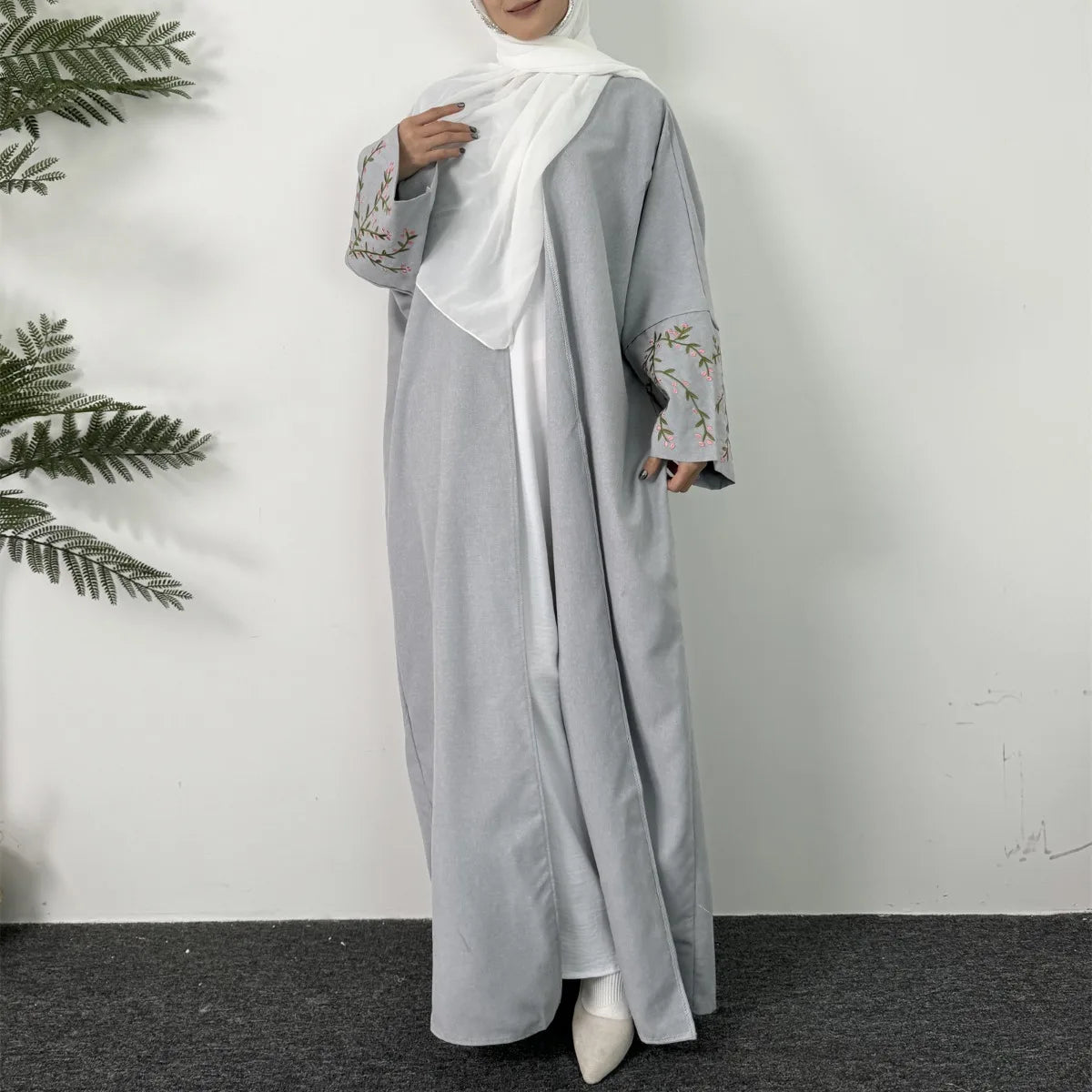 ABY005 Embroidery Open Front Abaya