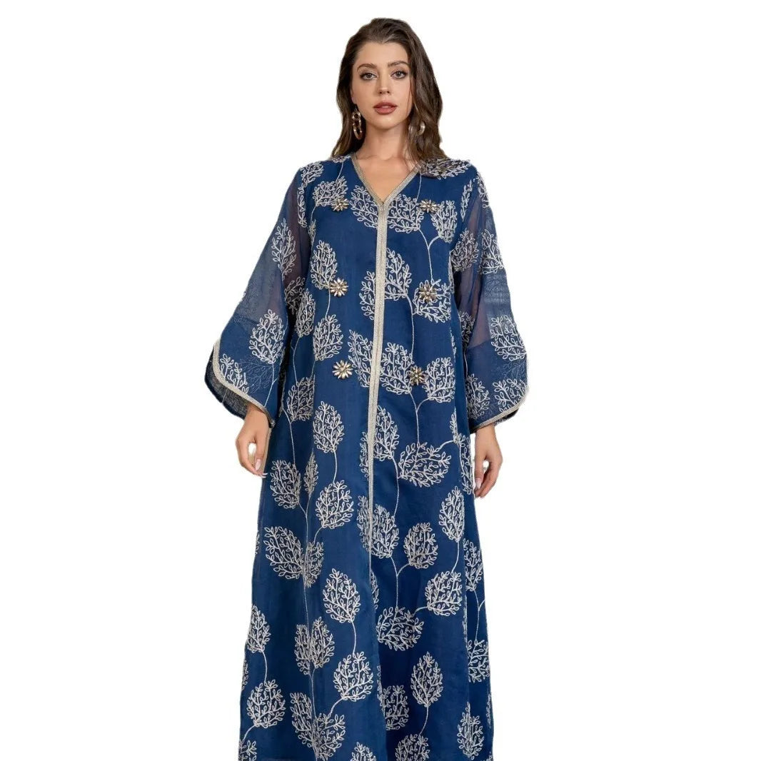 LX02 Navy Blue Floral Embroidered Kaftan/Eid abaya/ramadan abaya