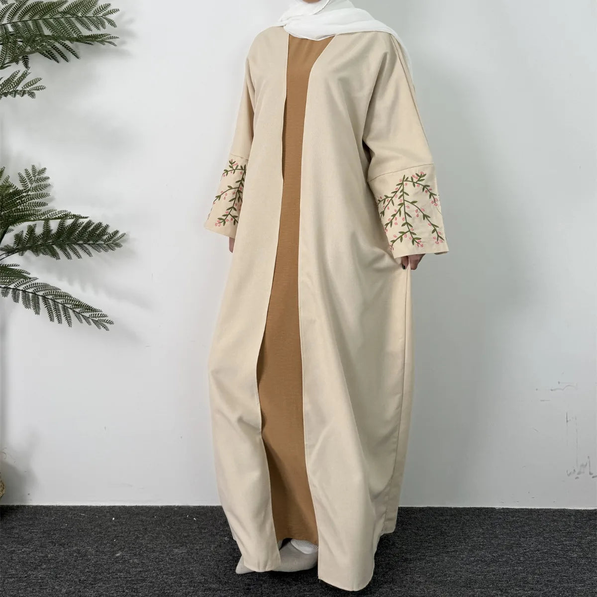 ABY005 Embroidery Open Front Abaya