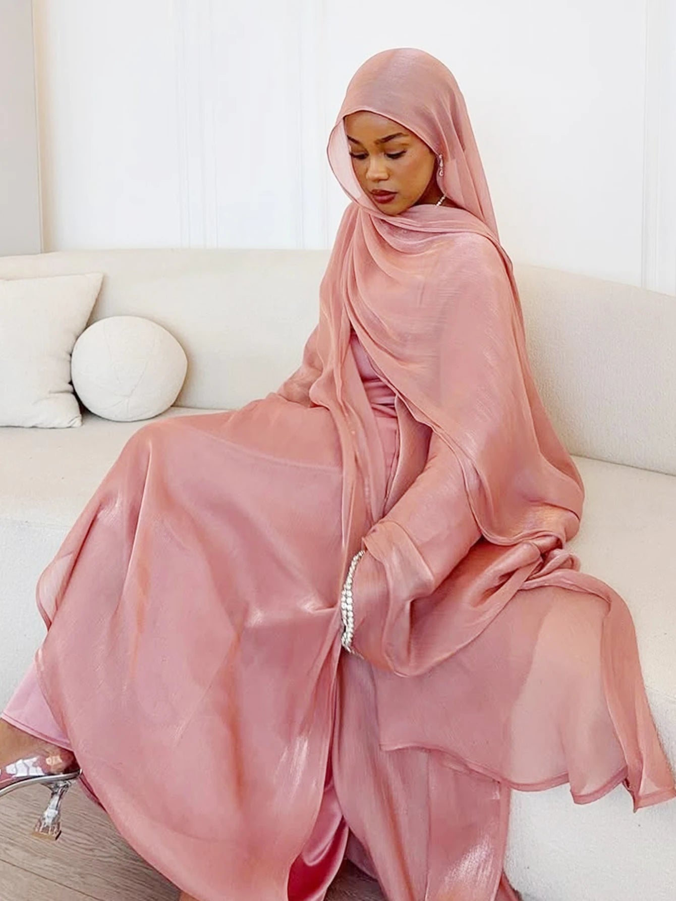 Malaika Luxe Satin Abaya Set – Eid & Ramadan Modest Long Dress (LXM8)