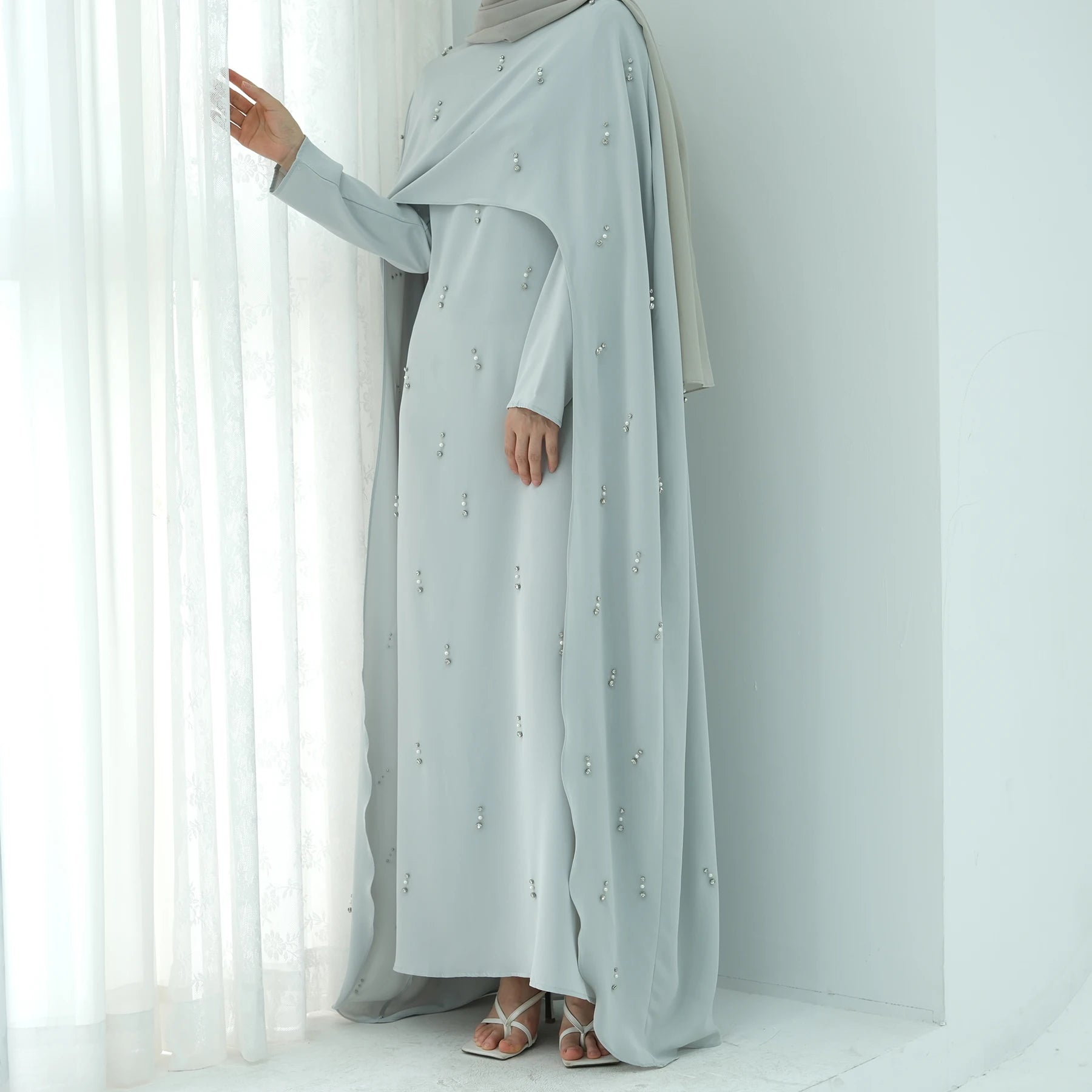 Noor Crystal Cape Abaya-Eid & Ramadan Modest Long Dress (LX30)