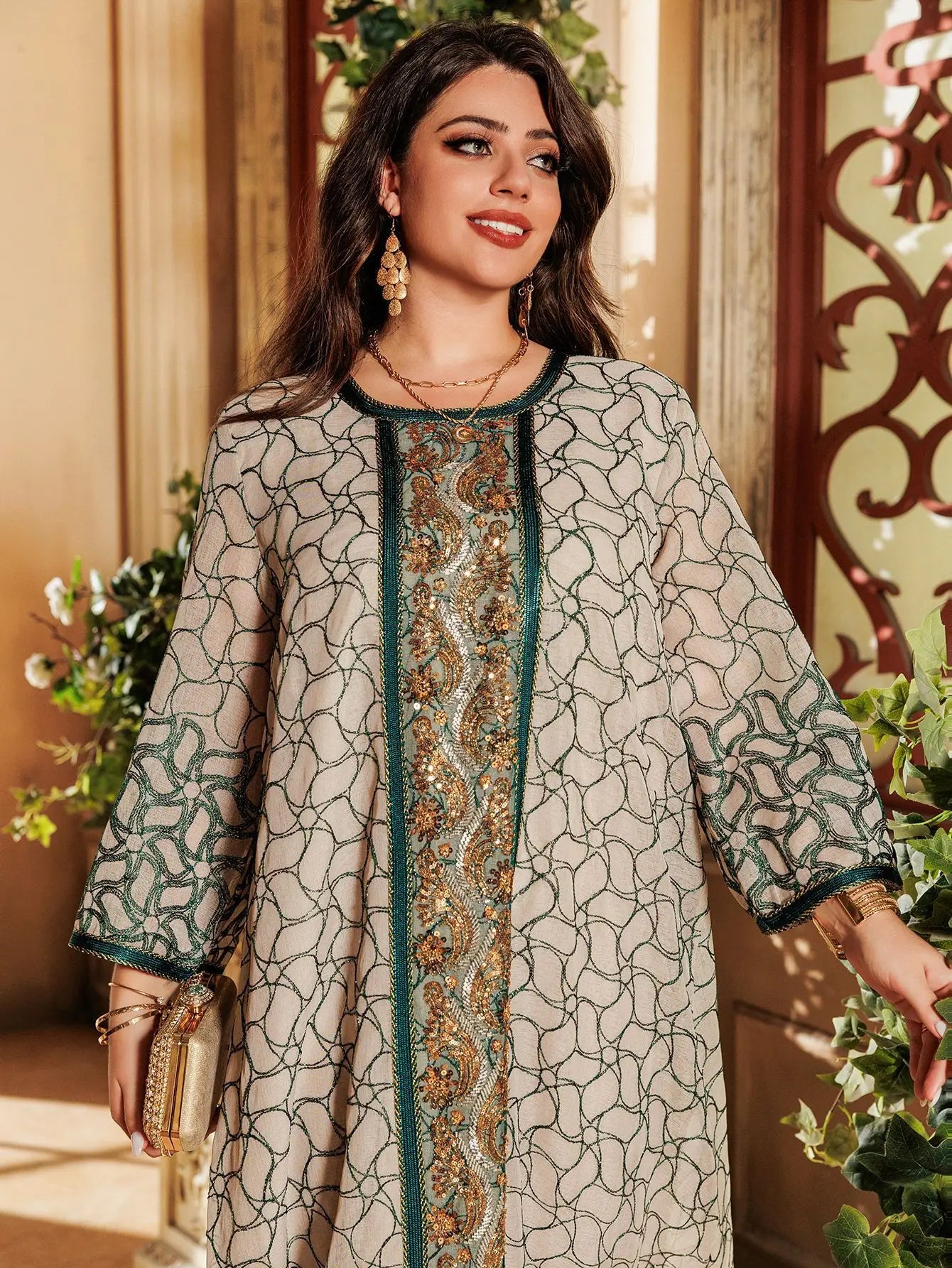 ABY024  Sequin Embroidery Abaya / Ramadan Caftan Jalabiya