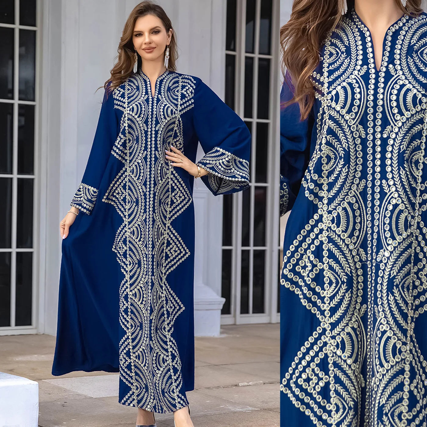 LX23 Royal Blue Moroccan Kaftan with Intricate Embroidery/ Eid abaya/ramadan abaya/ Eid dresses