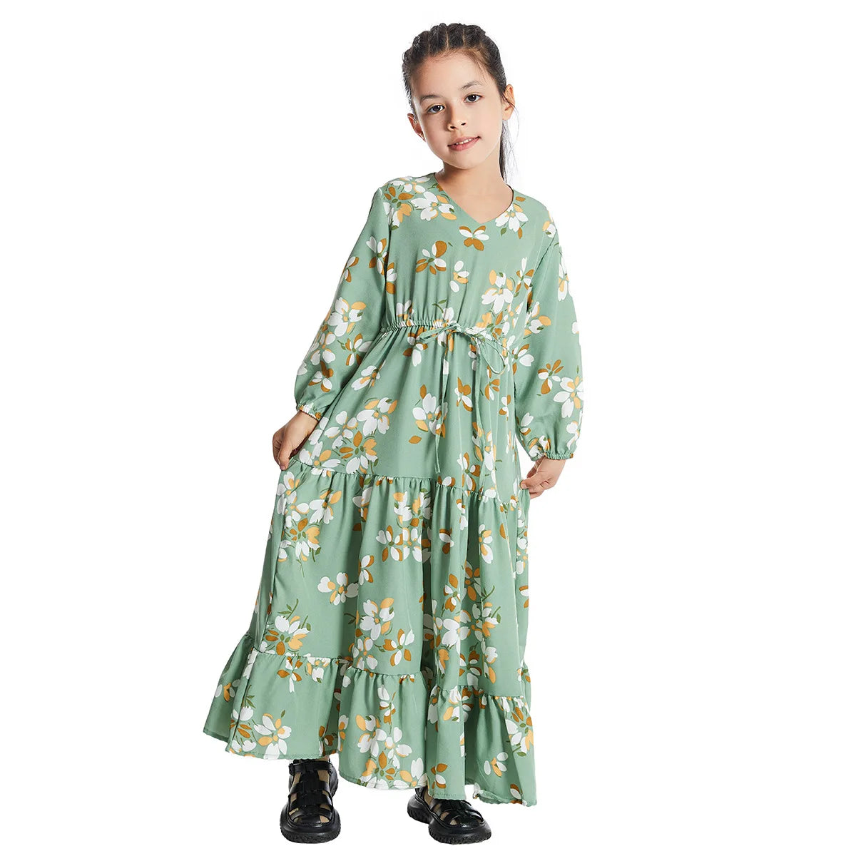 CH06 Kids Long Sleeve Floral Print Dresses