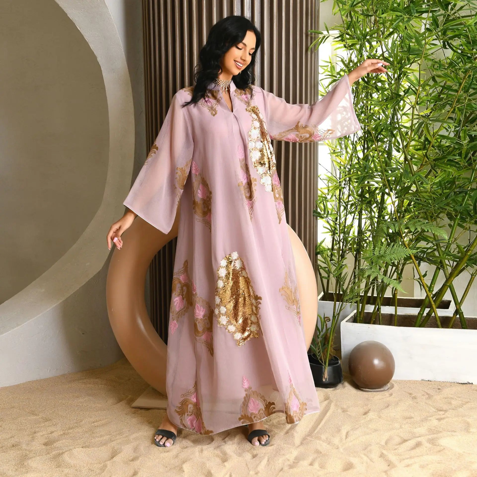 ABY036 Majestic Sequin Elegance A-Line Abaya