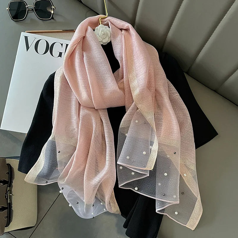 Luxury Elegant Pearl Trim Scarf Collection