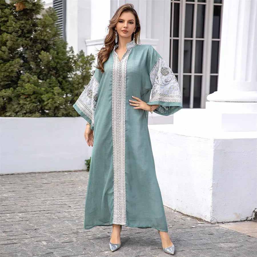 ABY018 Luxury Linen Two-Layer Embroidered Abaya