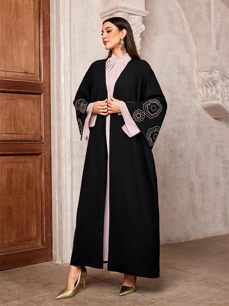 EG25 Ramadan Eid Satin Open Kimono Abaya/ Floral sleeves