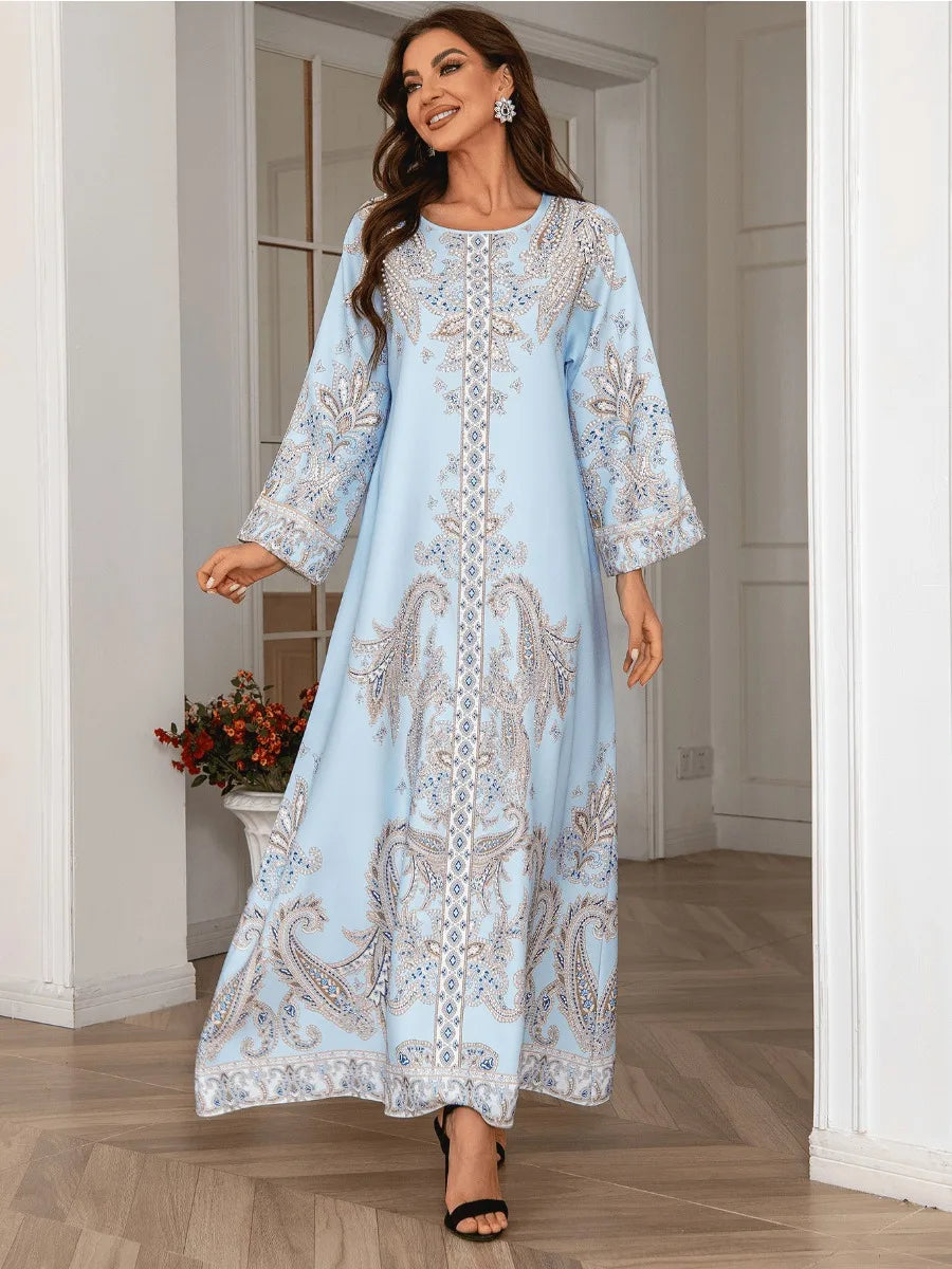 ABY027 Premium Pearl-Embellished Kaftan/light blue