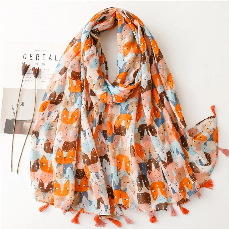 HB14 Floral Tassel Viscose Shawls