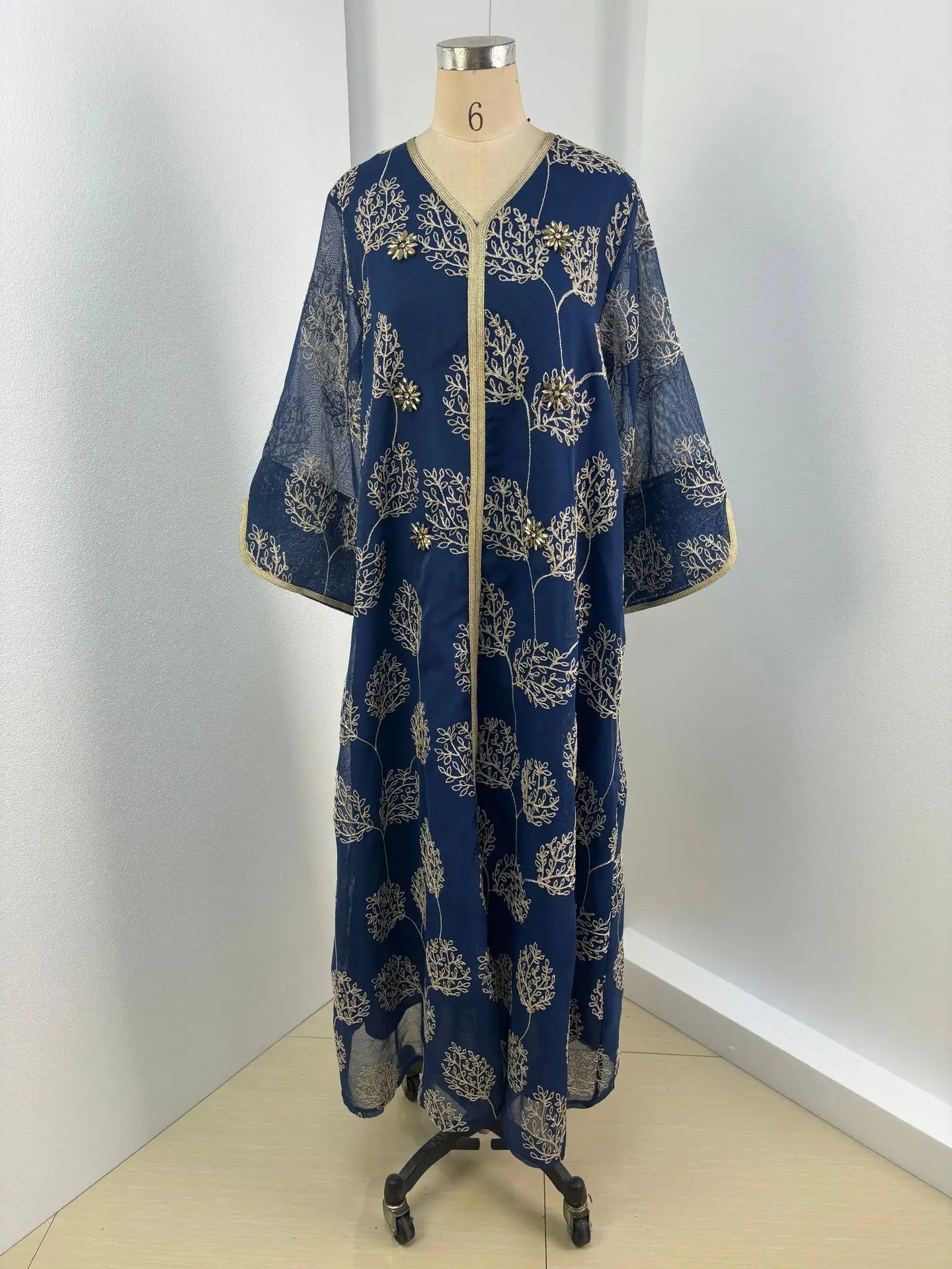 LX02 Navy Blue Floral Embroidered Kaftan/Eid abaya/ramadan abaya