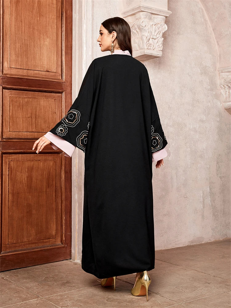 EG25 Ramadan Eid Satin Open Kimono Abaya/ Floral sleeves