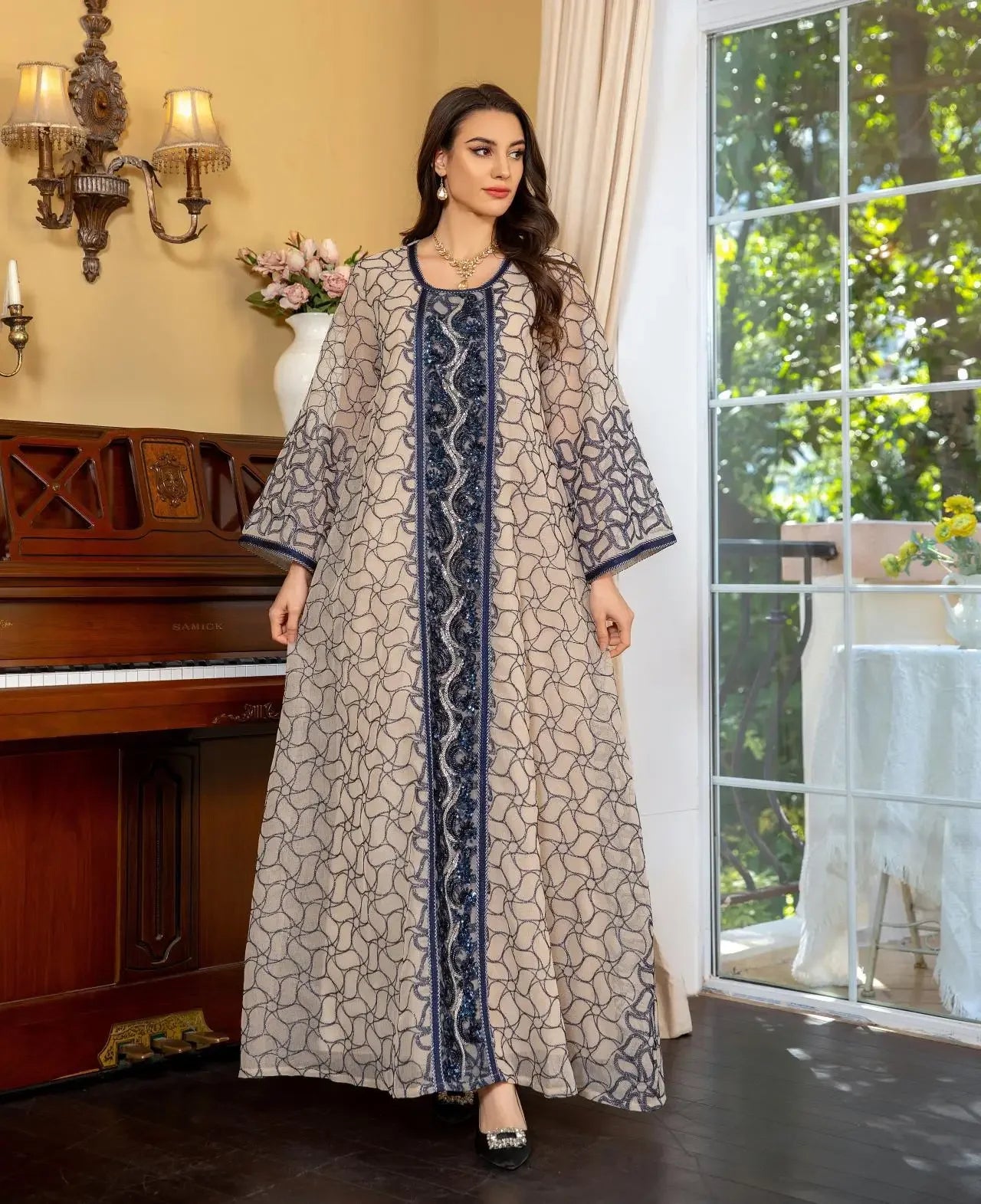 ABY024  Sequin Embroidery Abaya / Ramadan Caftan Jalabiya