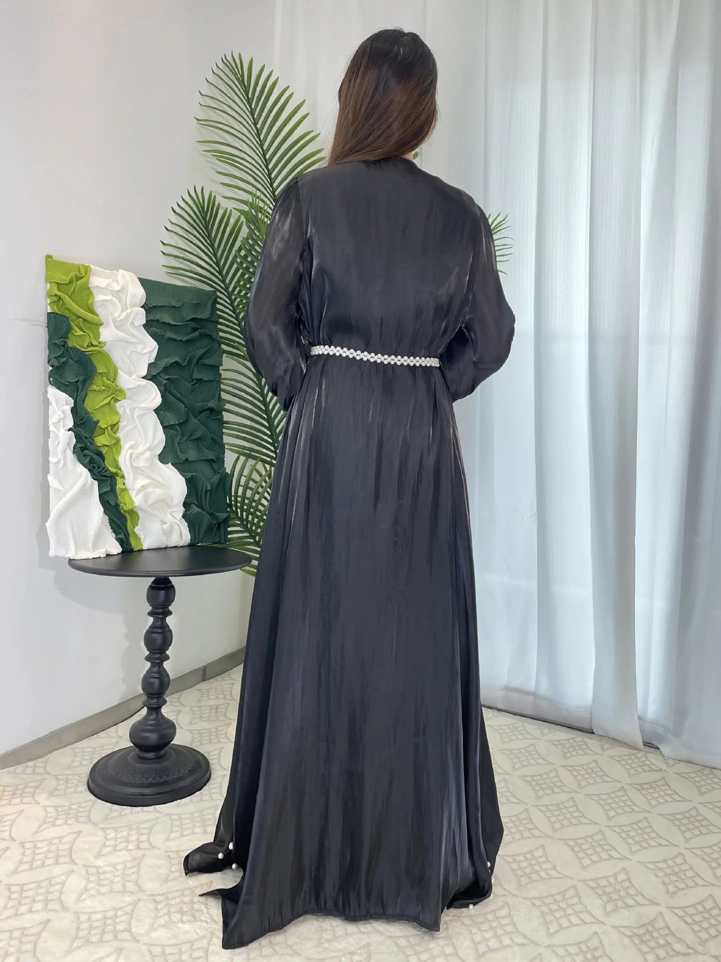 ABY13  Lantern Sleeve Lux Radiance Four-Piece Satin Abaya