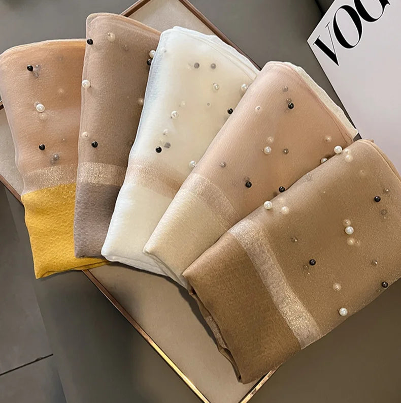 Luxury Elegant Pearl Trim Scarf Collection