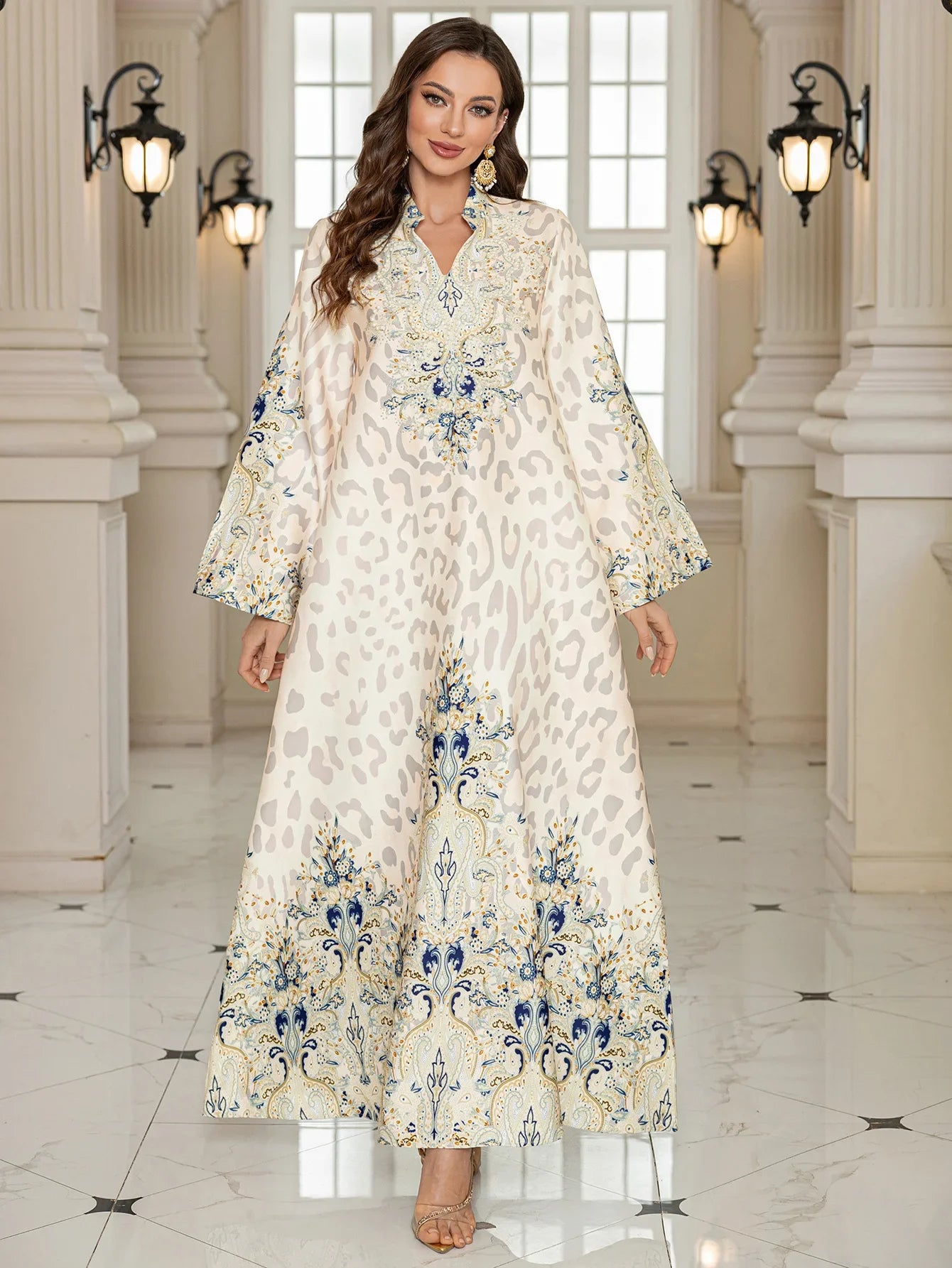 Majestic Paisley Print Abaya – Elegant Modest Dress for Eid & Ramadan (K5)