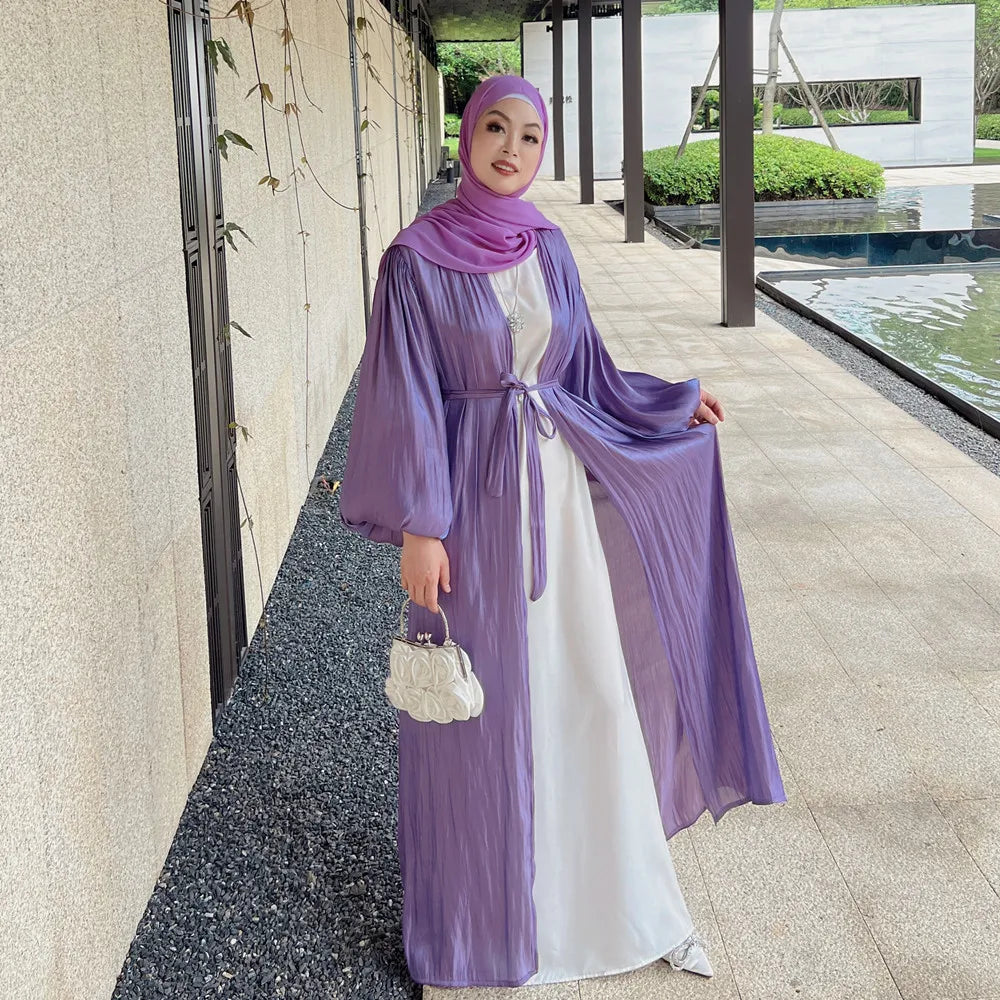 ABY021  Blush Satin Open Abaya