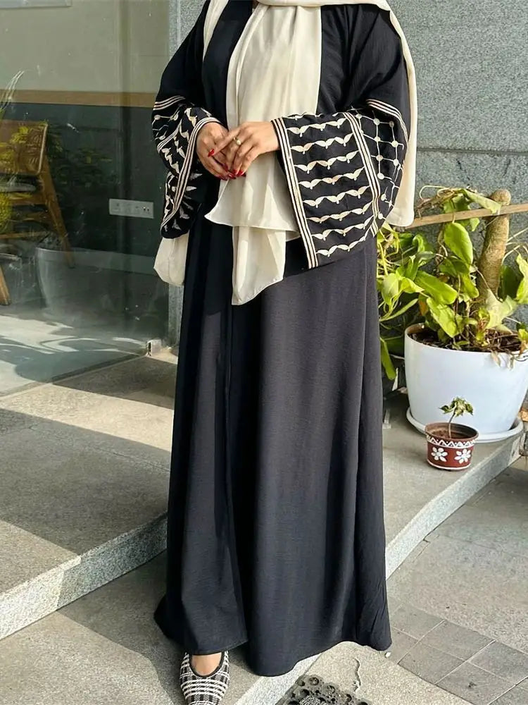 ABY013 Palestinian Style Embroidered Elegance Open Abaya