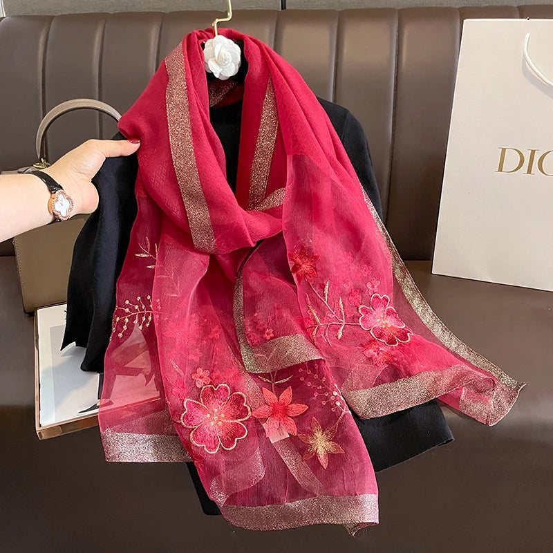 HB22 Solid Silk Women Scarf Winter Warm Wool Shawls/ Pashmina Luxury Embroidery Warn Scarves