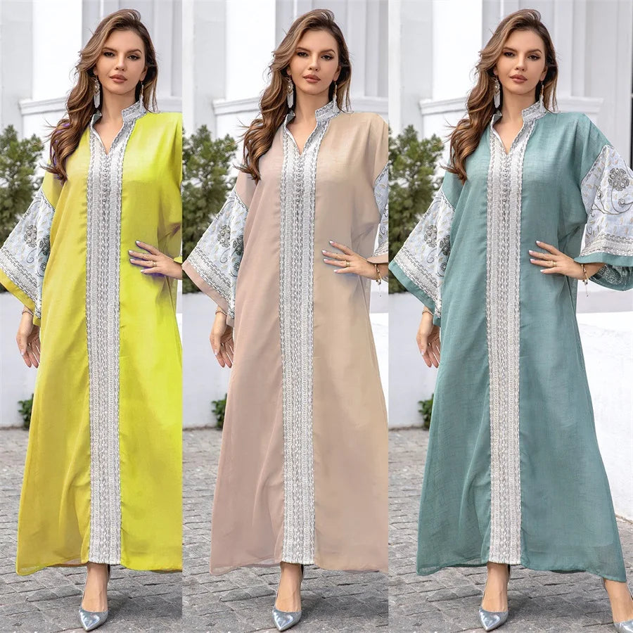 ABY018 Luxury Linen Two-Layer Embroidered Abaya