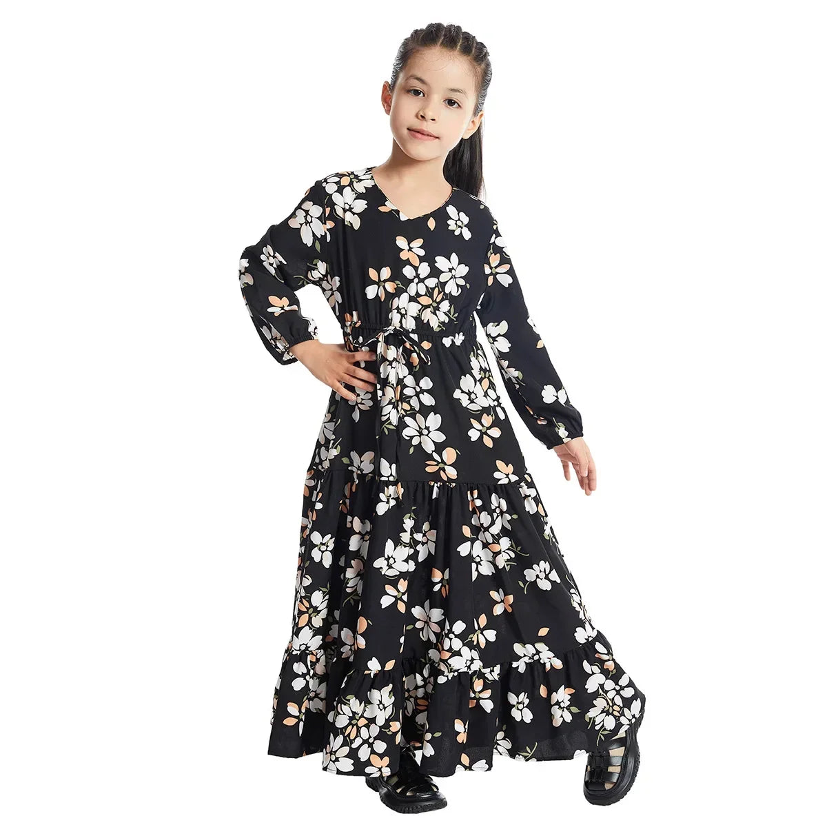 CH06 Kids Long Sleeve Floral Print Dresses