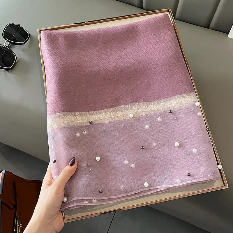 Luxury Elegant Pearl Trim Scarf Collection