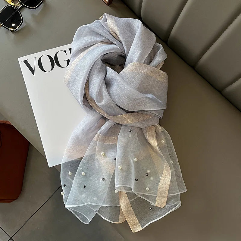 Luxury Elegant Pearl Trim Scarf Collection