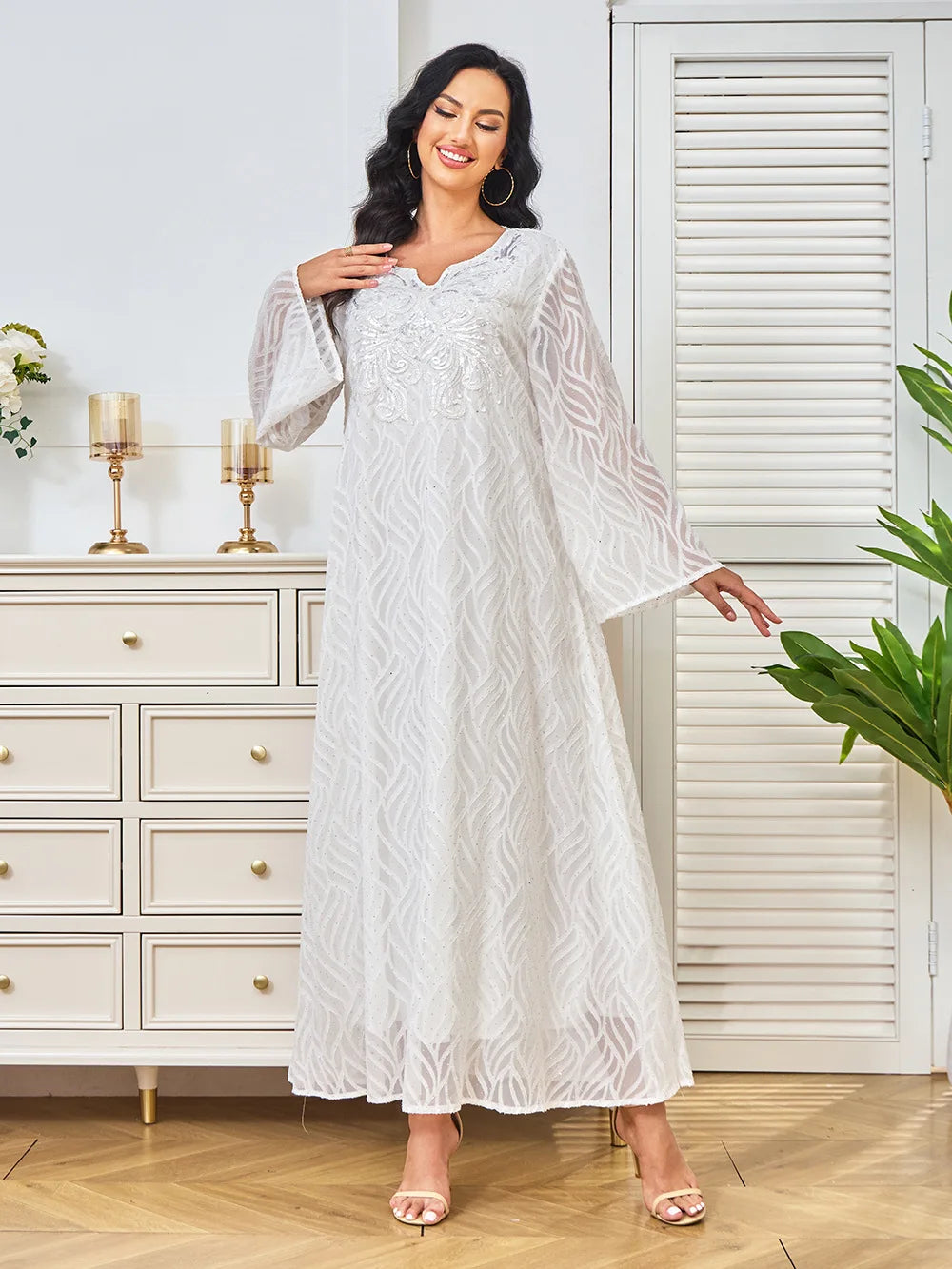 The Waved Pearl Abaya - Eid & Ramadan Modest Long Dress (K8)