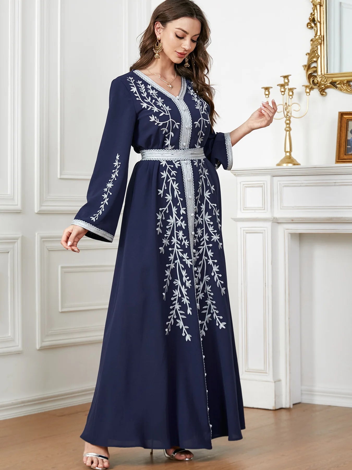 ABY16 Royal Embroidered Belted Abaya