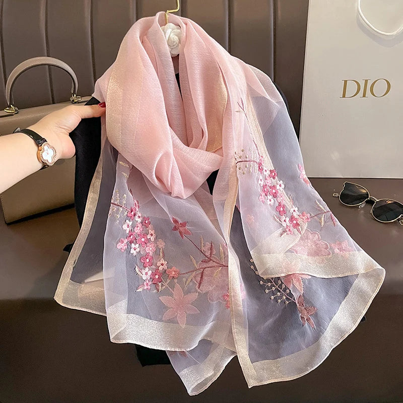 HB22 Solid Silk Women Scarf Winter Warm Wool Shawls/ Pashmina Luxury Embroidery Warn Scarves