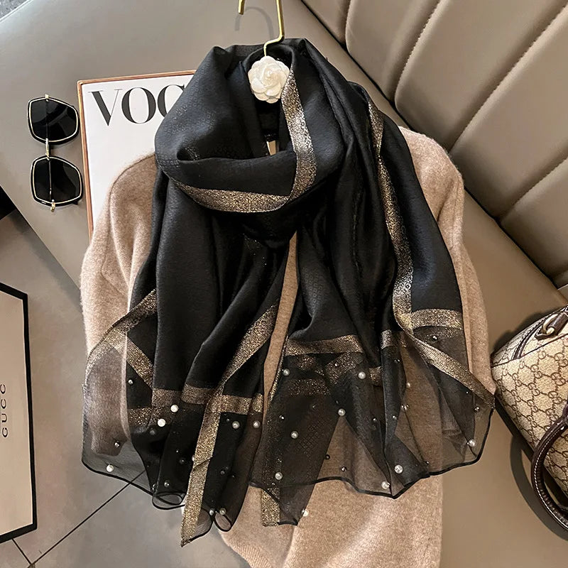 Luxury Elegant Pearl Trim Scarf Collection