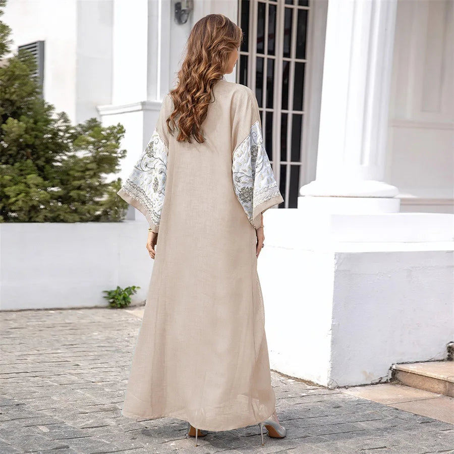 ABY018 Luxury Linen Two-Layer Embroidered Abaya