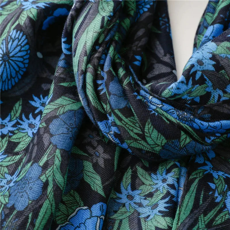 HB08 Midnight Garden Floral Tassel Hijab/ Viscose Shawl