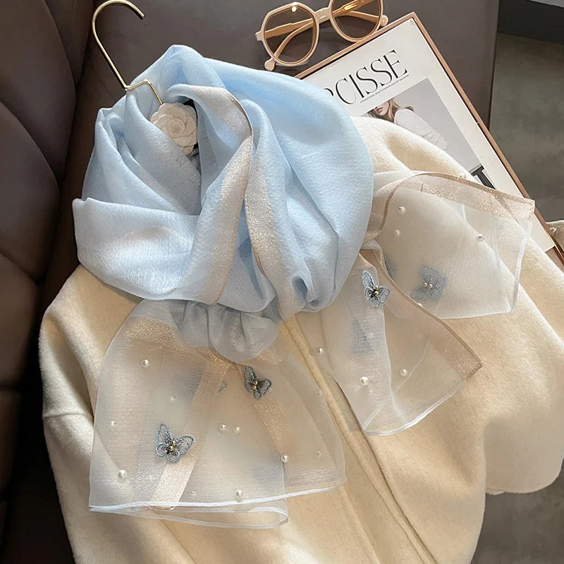 Luxury Silk Shawl Scarf- Butterfly Pearl Silk Scarf/Hijab Collection