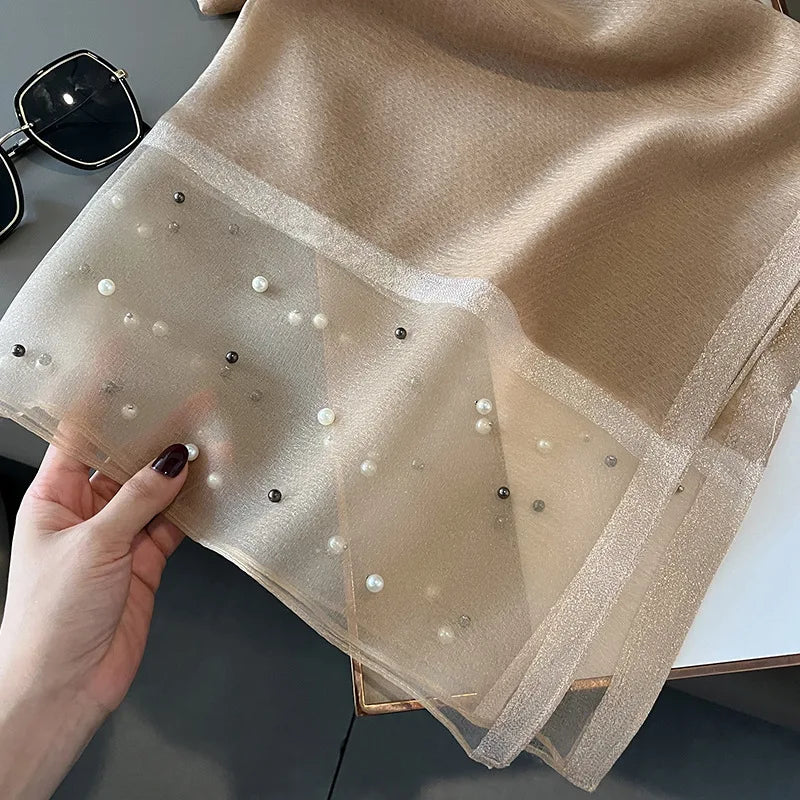 Luxury Elegant Pearl Trim Scarf Collection
