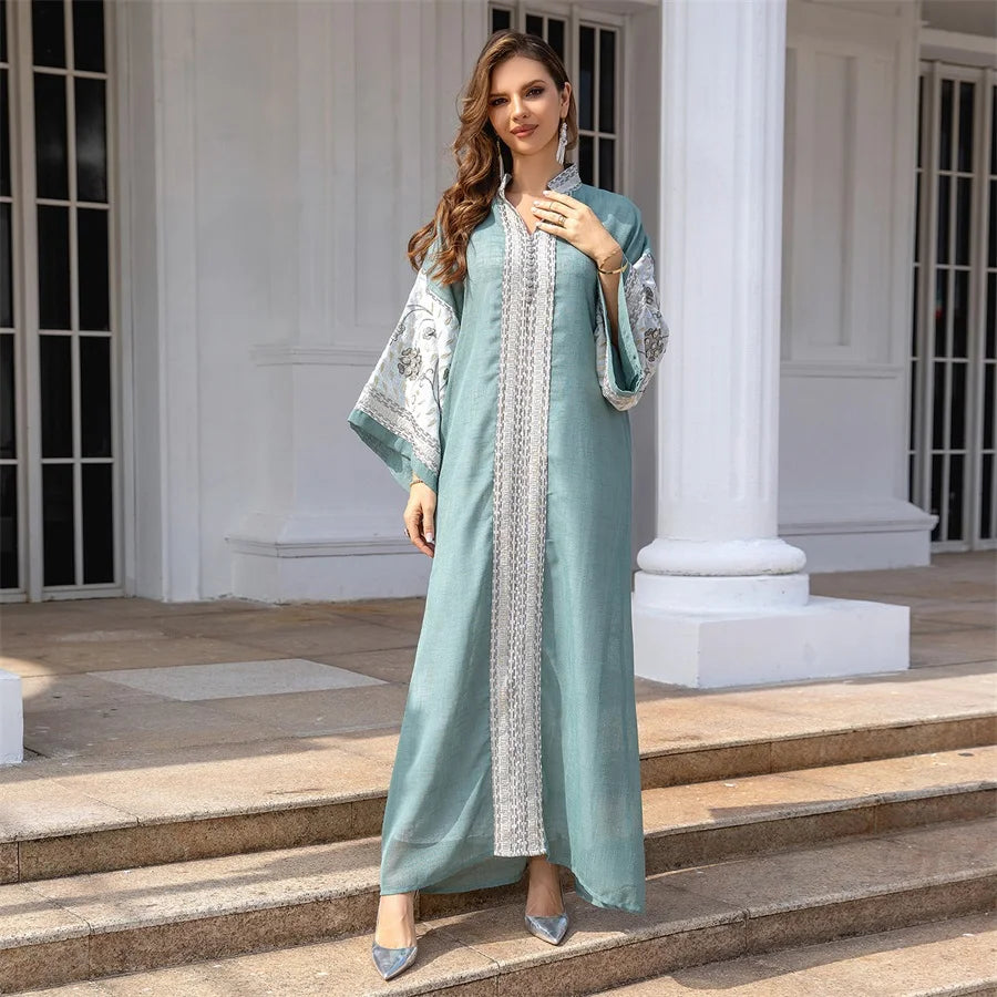 ABY018 Luxury Linen Two-Layer Embroidered Abaya