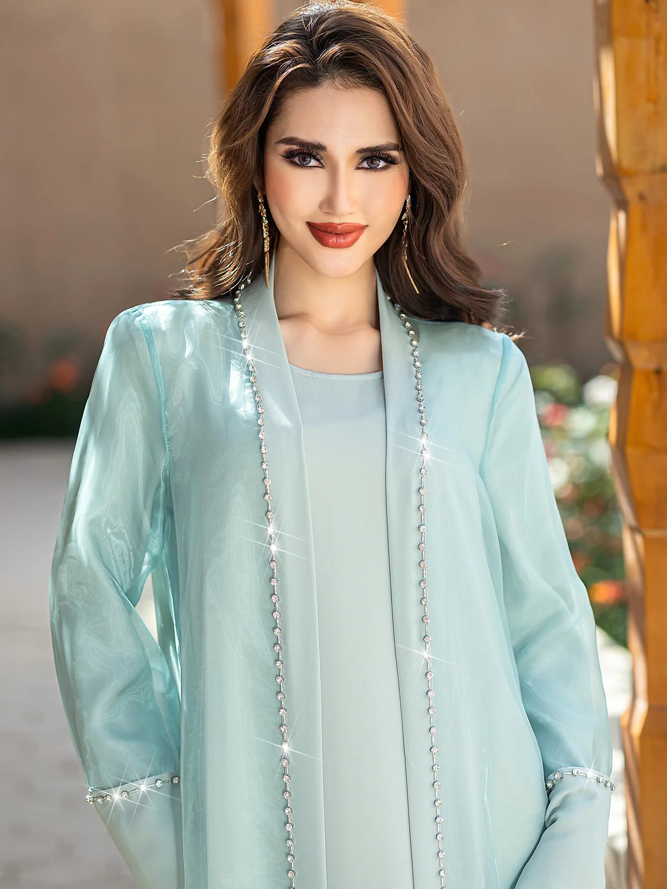 Layali Pearl Satin Abaya Set – Eid & Ramadan Modest Long Dress (LXG8)