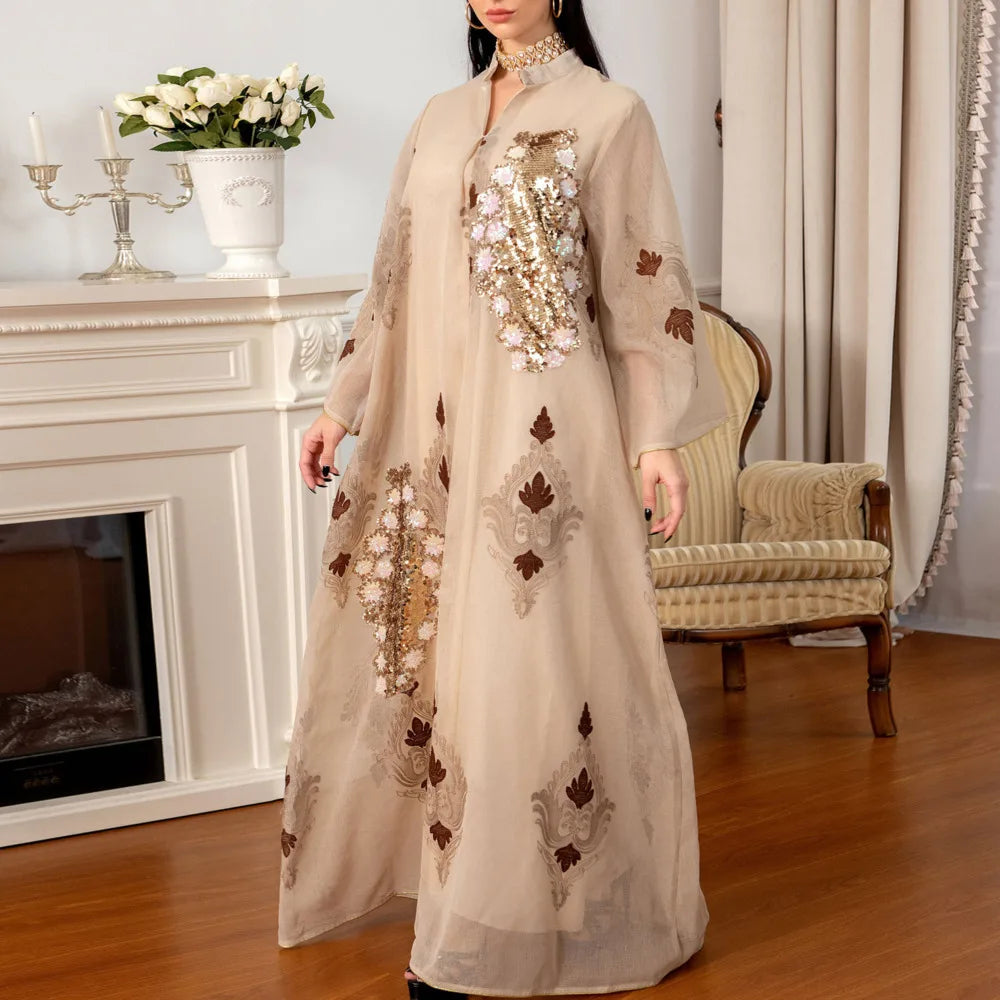 ABY036 Majestic Sequin Elegance A-Line Abaya