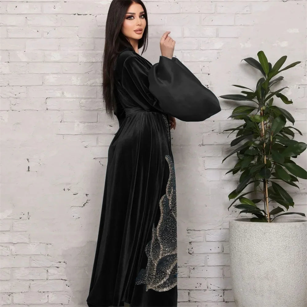 ABY11 Elegant Velvet Kaftan with Sequin Embellishments for Autumn/Winter