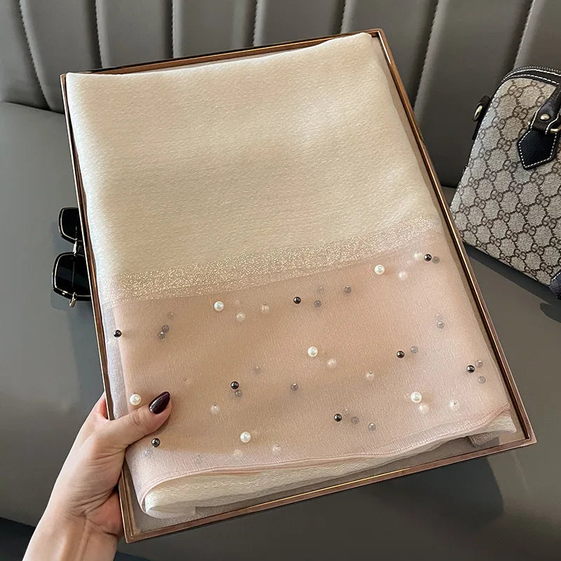 Luxury Elegant Pearl Trim Scarf Collection