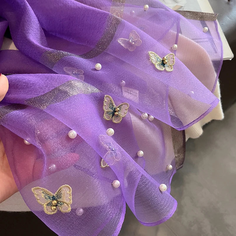 Luxury Silk Shawl Scarf- Butterfly Pearl Silk Scarf/Hijab Collection