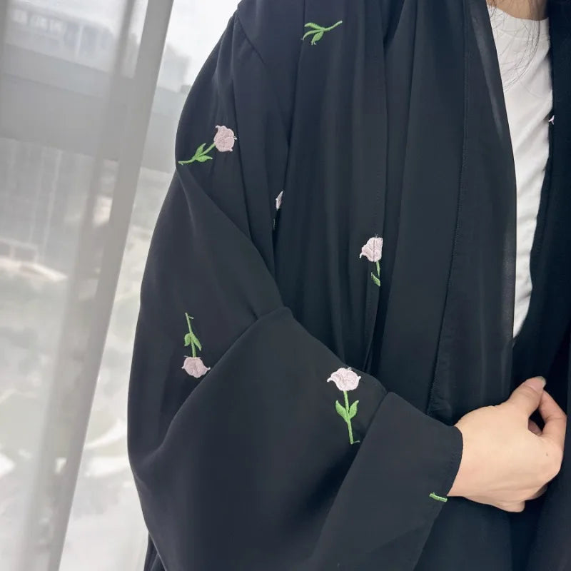 ABY001 Flower Embroidery Two-Piece Abaya Set