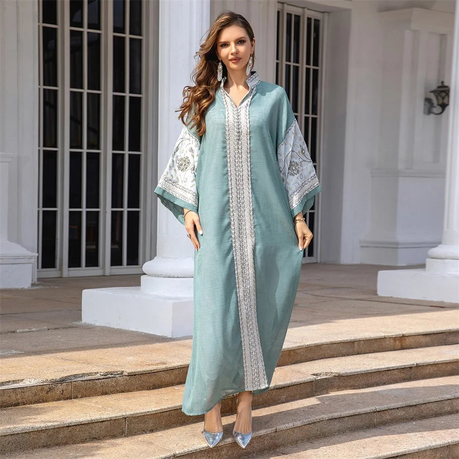 ABY018 Luxury Linen Two-Layer Embroidered Abaya