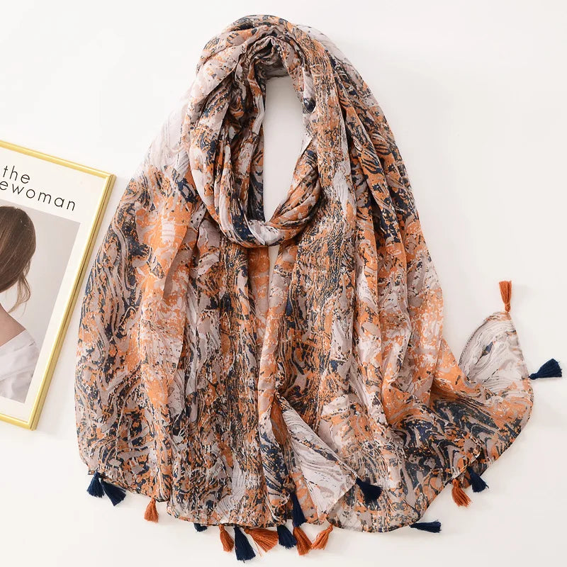 HB10 Cashew Floral Tassel Viscose Shawl /Scarf