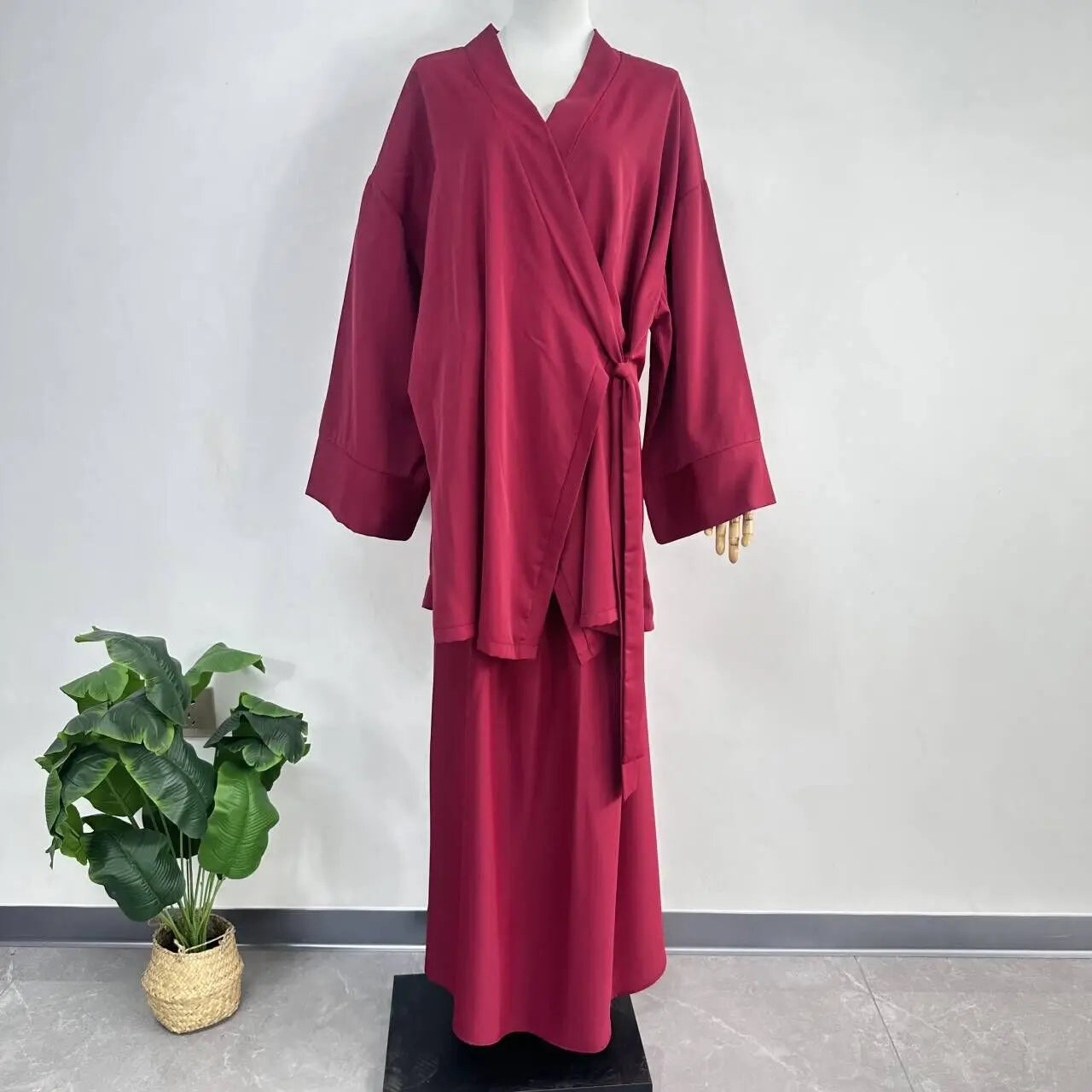 CF08 Modest Tie-Waist Kimono Abaya – Elegant Ramadan & Eid Wear for Women, Loose Fit with Wide Sleeves